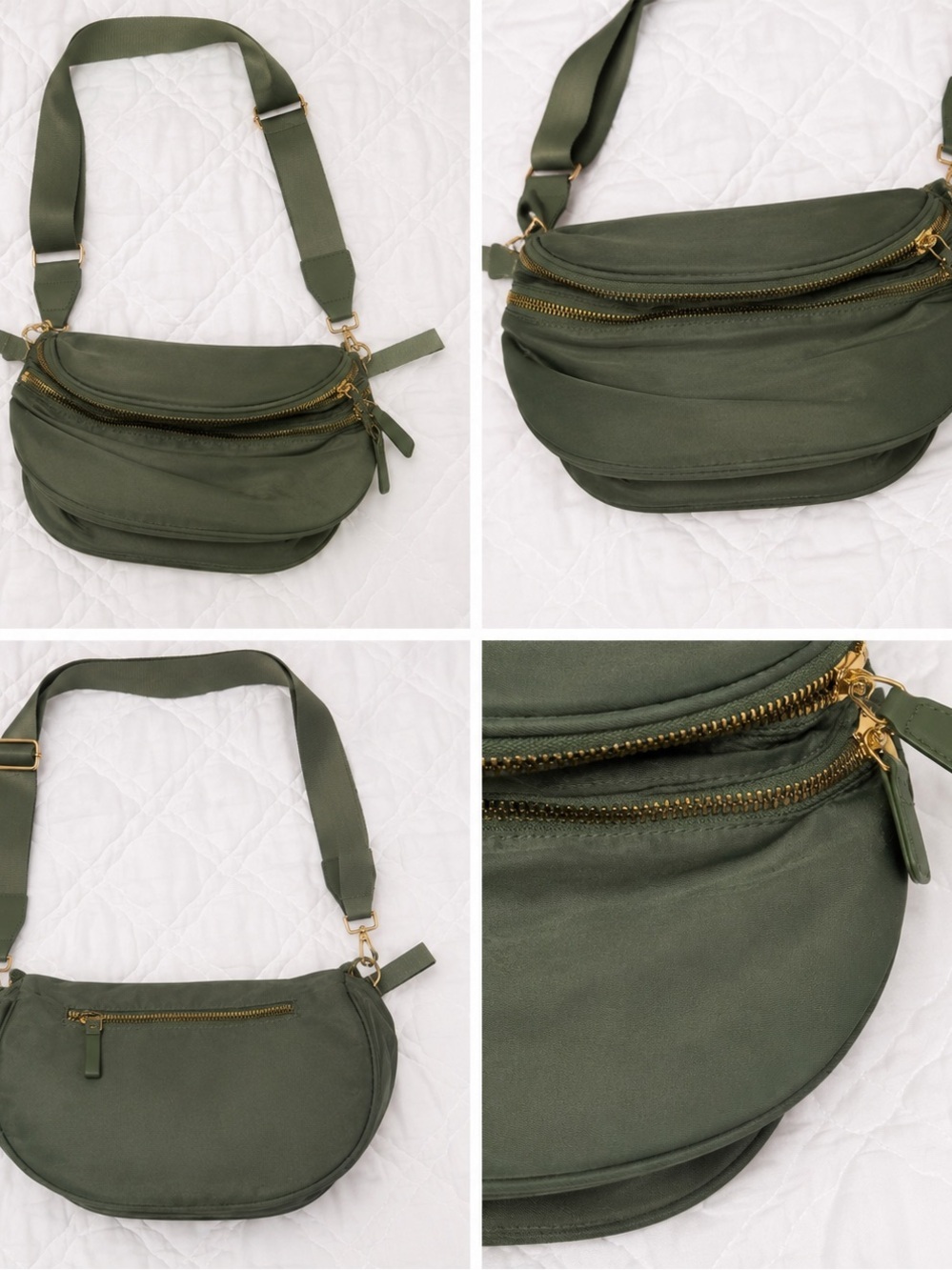 Olive Green Nylon Crossbody Belt Bag Gold Hardware - Picture 2 of 3